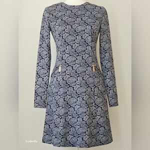 MICHAEL Michael Kors Women's Size‎ 2 Navy and White Paisley Long Sleeve Dress